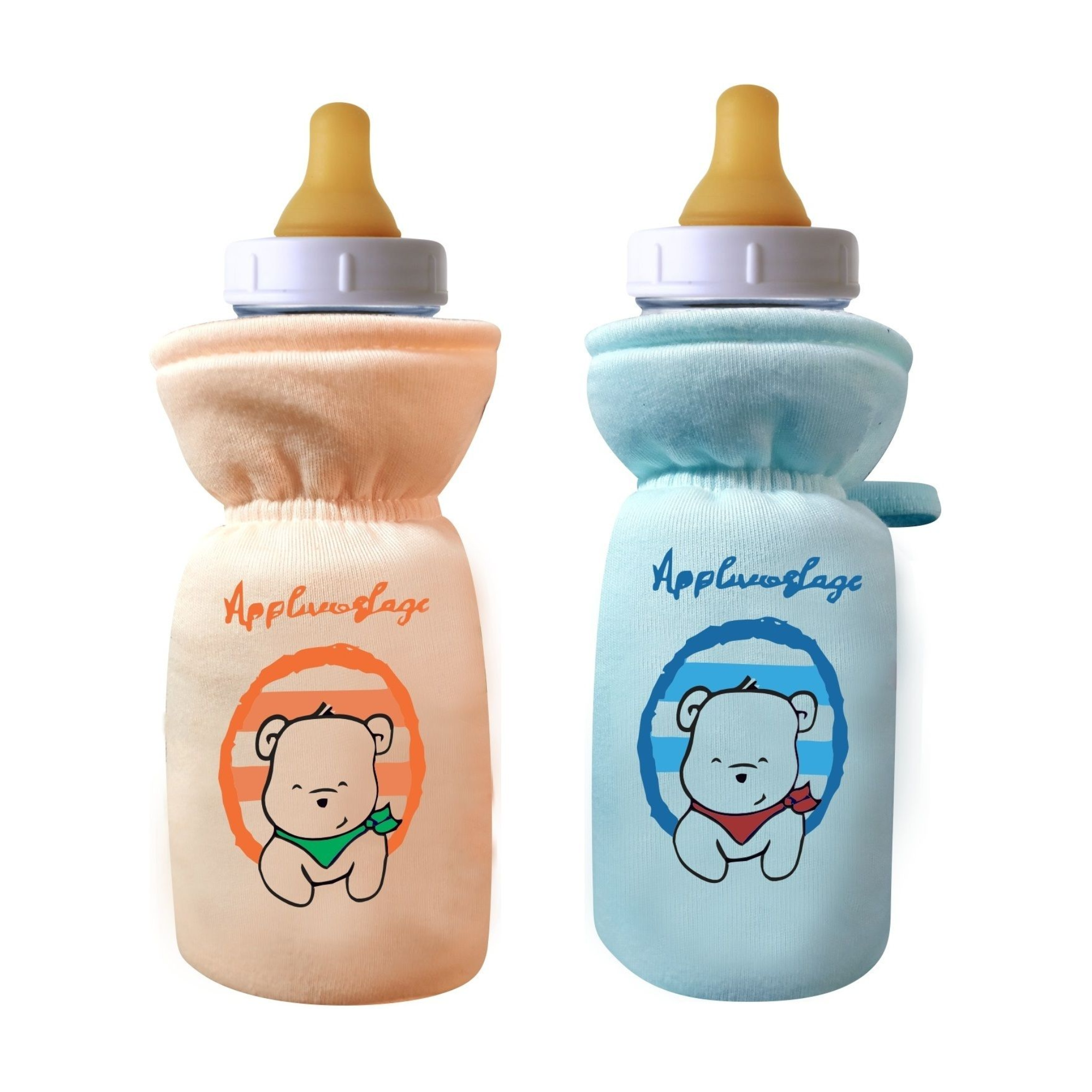 Stretchable Baby Feeding Bottle Cover Orange-Blue 